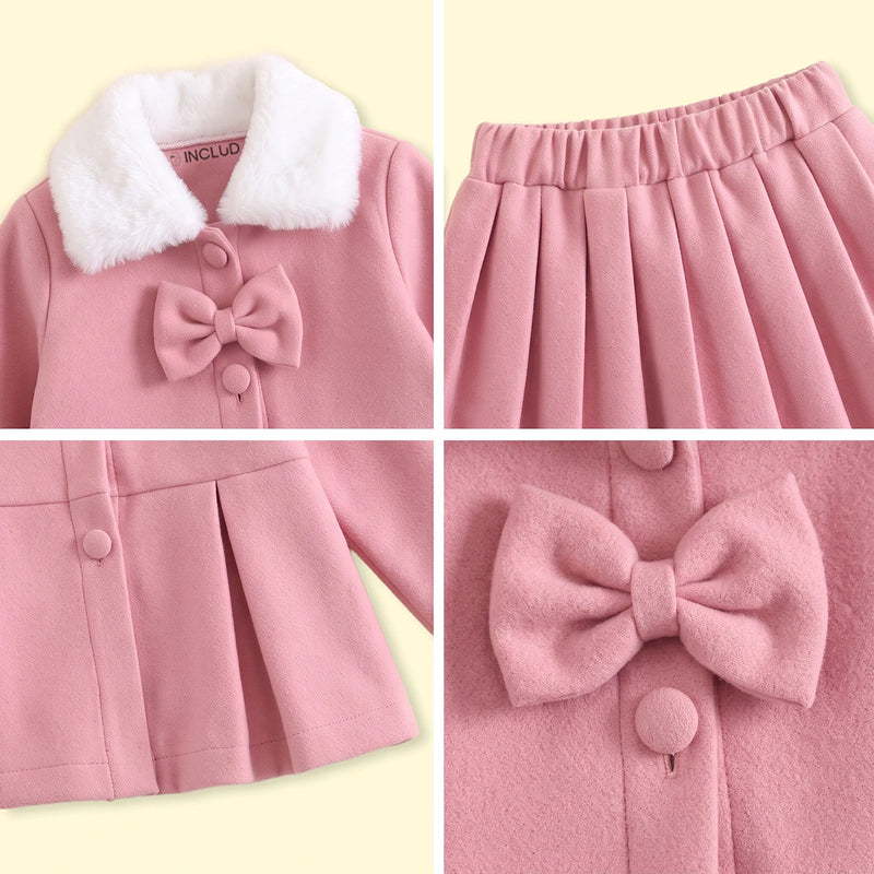 Girls Pink Long Sleeve Top With Pleated Skirt Sets 2 pc. Sets
