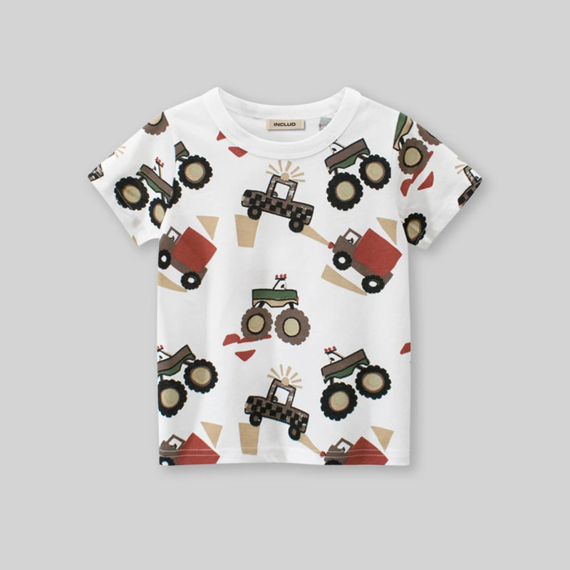 Boys Off White Car Cartoon Printed Short Sleeves T-Shirt Tshirts
