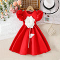 Girls Red 3D Flower Applique Fit & Flare Party Wear Dress Party Dresses Red 3-4 Y