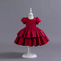 Girls Red Puff Sleeve Ruffle Layered Party Wear Dress Party Dresses Red 2-3 Y