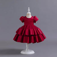 Girls Red Puff Sleeve Ruffle Layered Party Wear Dress Party Dresses Red 2-3 Y