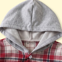 Boys Red Checked Long Sleeve Hooded Shirt Shirts