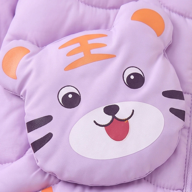 Girls Lavender Bear Ear On Hood Quilted Zip-up Jacket Coats & Jackets