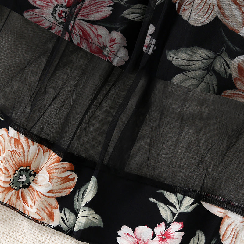 Girls Black Off Shoulder Floral Print Jumpsuit Jumpsuits