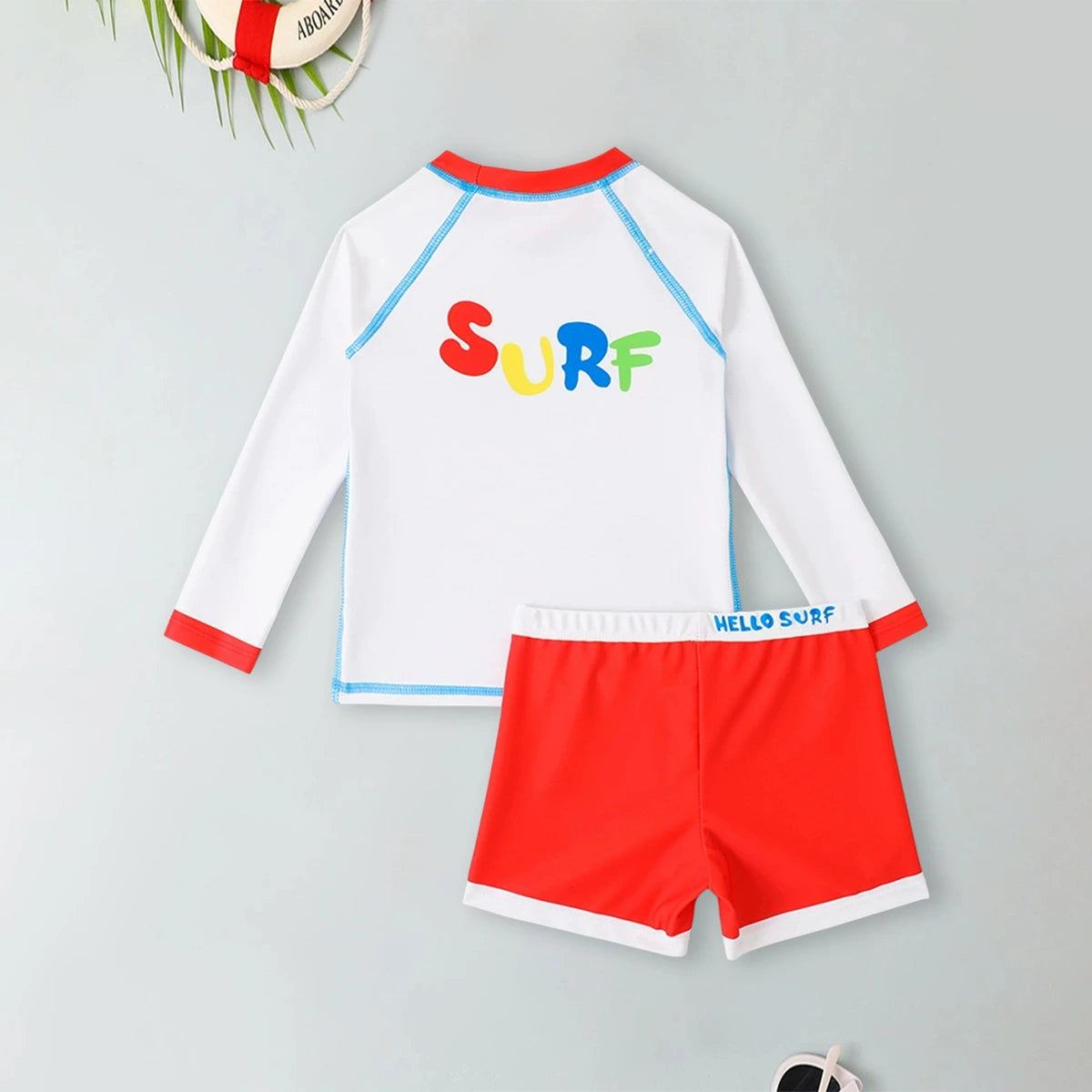 Boys White Graphics T-Shirt With Shorts Swimwear Sets Sets