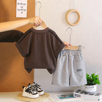 Boys Dark Brown Typographic Print T-shirt With Shorts Set Sets