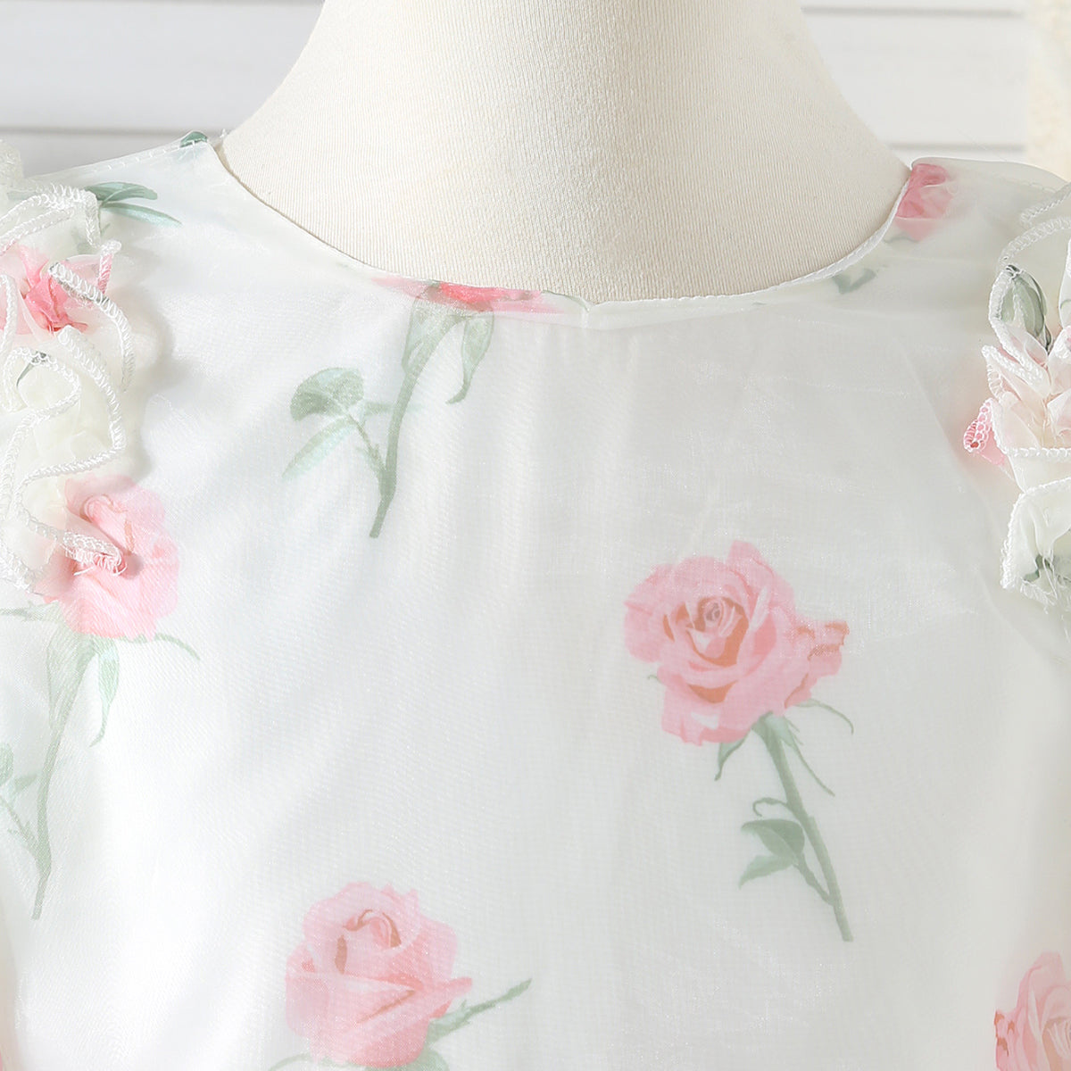Girls White Floral Printed Party Dress with Statement Back Bow Party Dresses