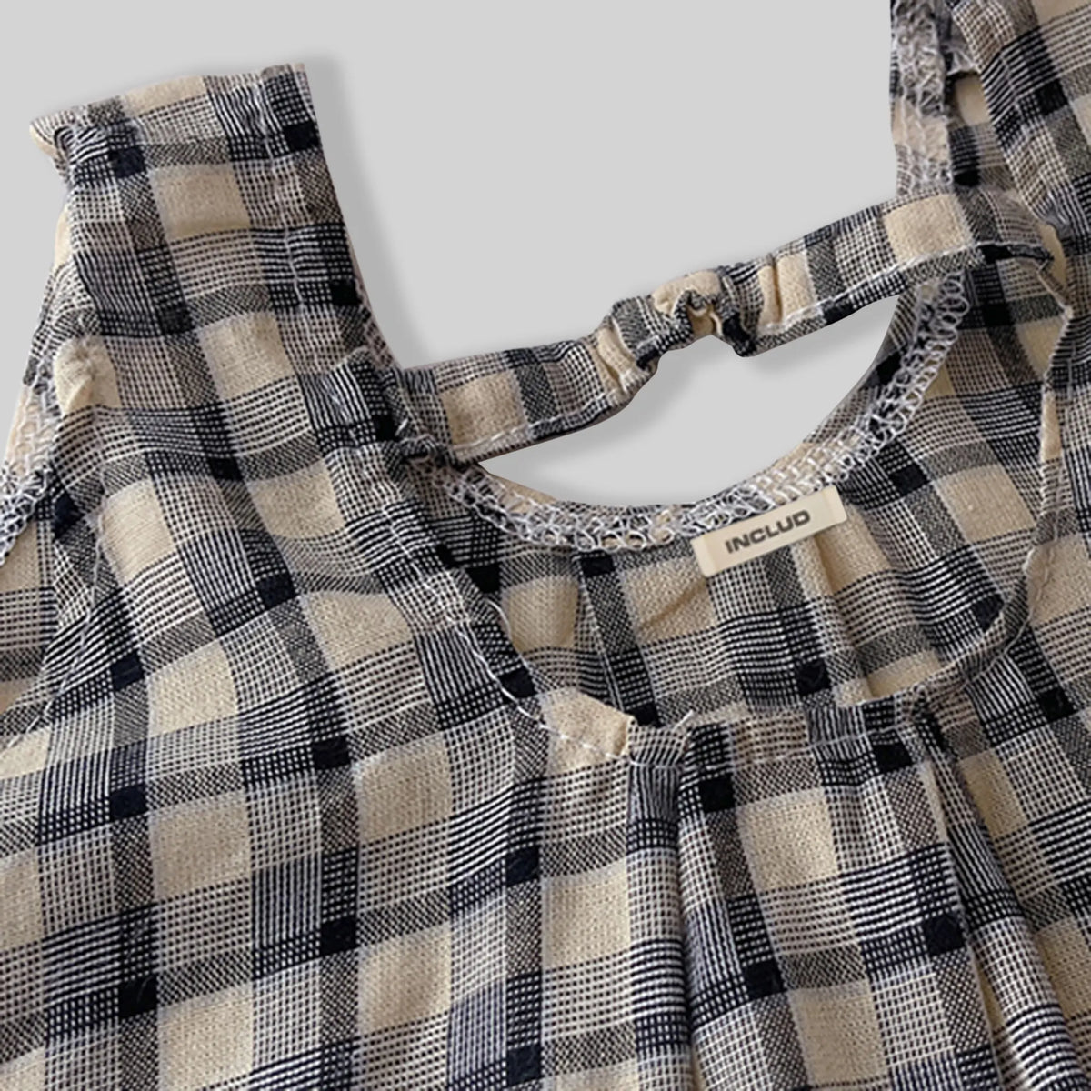 Girls Yellow Checked Sleeveless A-line Top With Cropped Pant Sets Sets