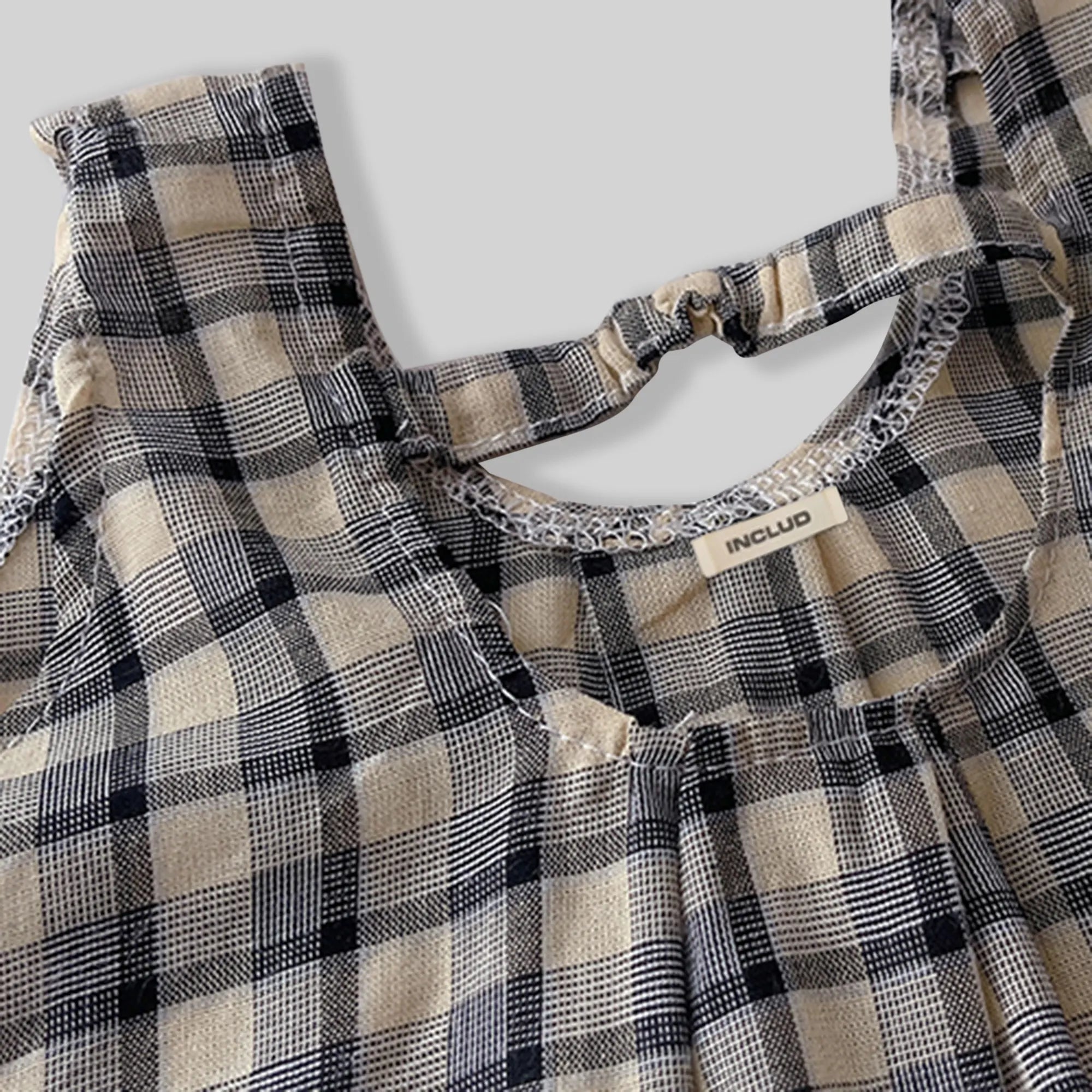 Girls Yellow Checked Sleeveless A-line Top With Cropped Pant Sets Sets