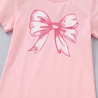 Girls Pink Bow Graphics Short Sleeve T-Shirt Dress Casual Dresses