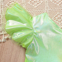 Girls Green Holographic One-Shoulder Crop Top with Shorts Set Sets