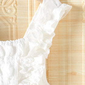 Girls White Sleeveless A-line Midi Dress With Ruffle Details Casual Dresses