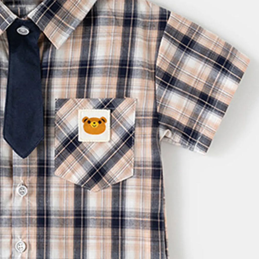 Boys Multicolor Checked Shirt with Bear Patch Pocket Shirts