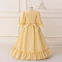 Girls Yellow Embroidered Fit & Flare Maxi Dress With Puff Sleeeves Casual Dresses