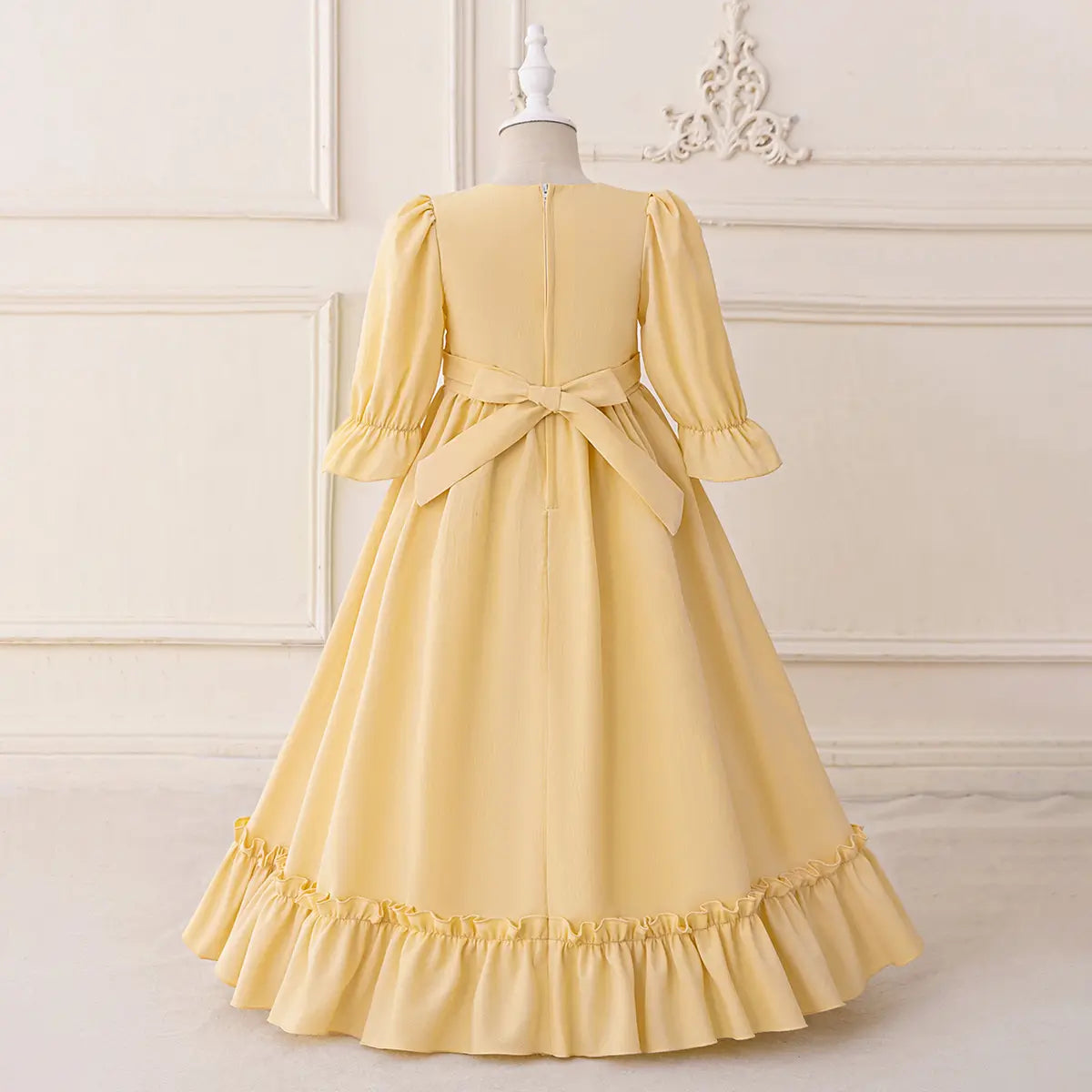 Girls Yellow Embroidered Fit & Flare Maxi Dress With Puff Sleeeves Casual Dresses