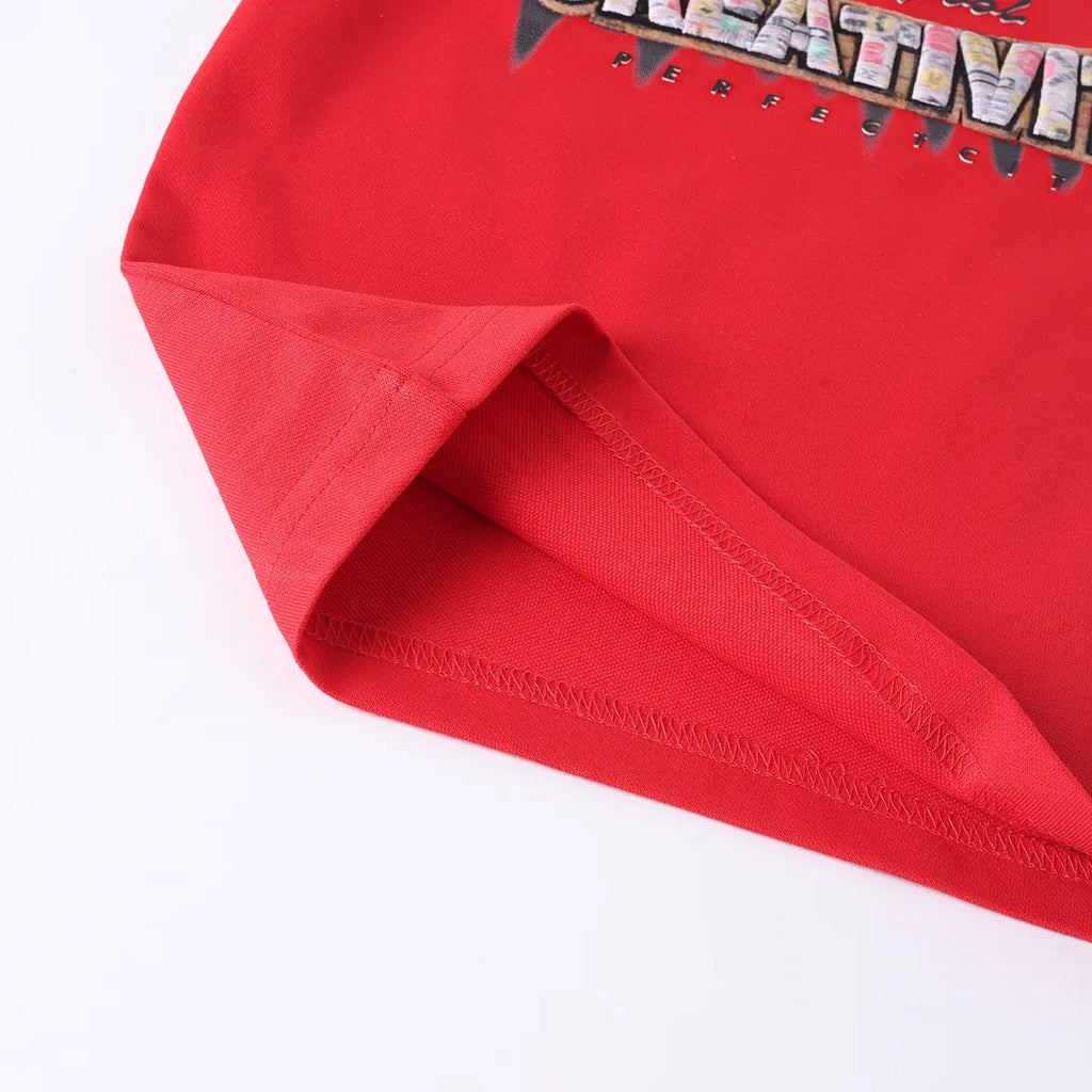 Boys Red Typographic Printed Short Sleeve T-Shirt With Drawstring Shorts Sets Sets