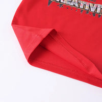Boys Red Typographic Printed Short Sleeve T-Shirt With Drawstring Shorts Sets Sets