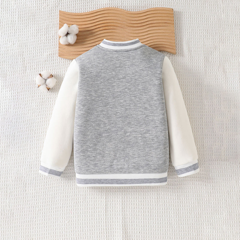 Boys Grey Solid Varsity Winter Jacket Coats & Jackets