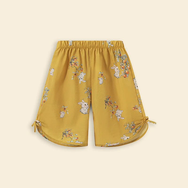Girls Yellow Rabbit Print Top & shorts Co-ord Sets Sets