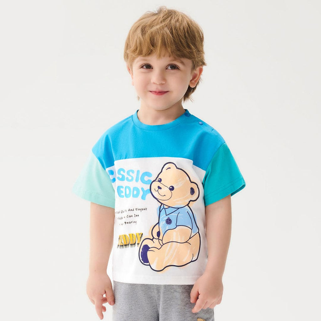 Boys Bear Print Shorts Sleeves T-Shirt