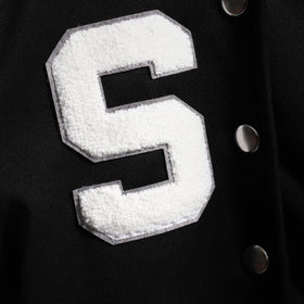 Girls Black Solid S Applique varsity Jacket Coats & Jackets