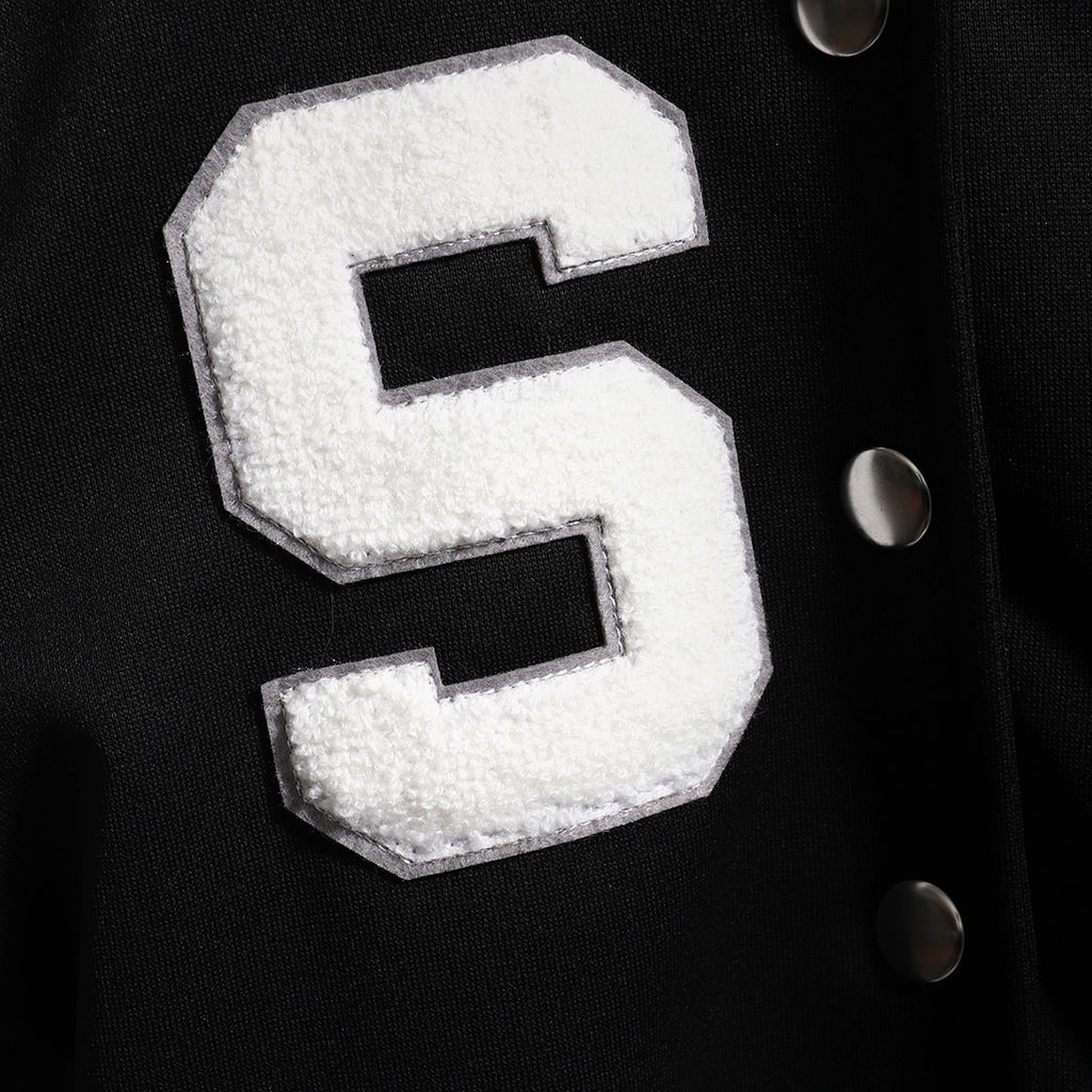 Girls Black Solid S Applique varsity Jacket Coats & Jackets