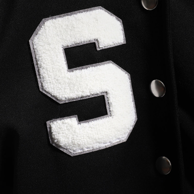 Girls Black Solid S Applique varsity Jacket Coats & Jackets