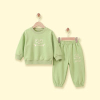 Boys Light Green Smiley Printed Sweatshirt & Joggers Co-ord Sets Sets Light Green 1-2 Y