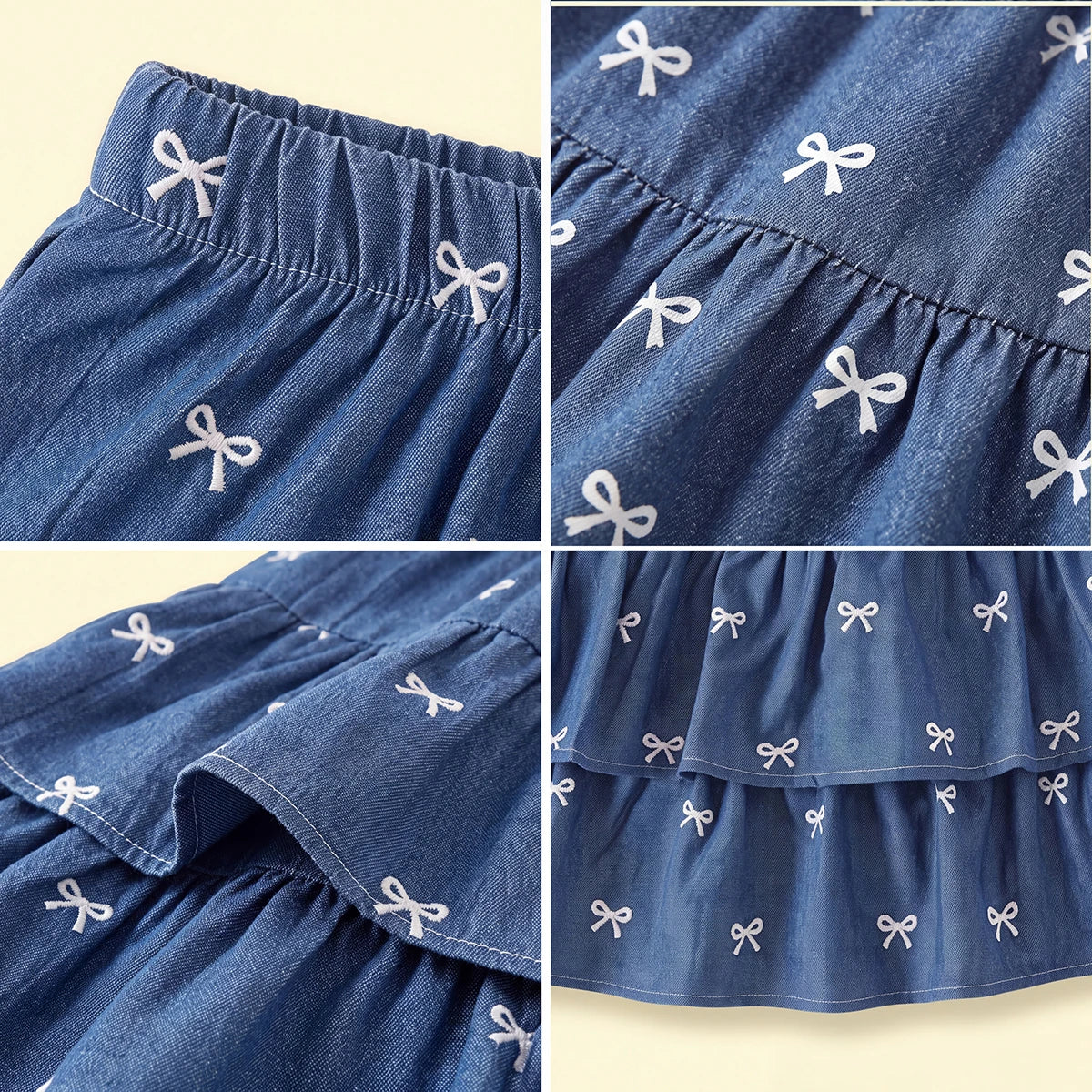 Girls Blue Bow Print Elasticated Tiered Skirt Skirts