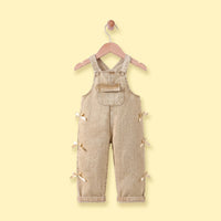 Girls Khaki Denim Bow Applique Dungaree Jumpsuits Khaki 3-4 Y
