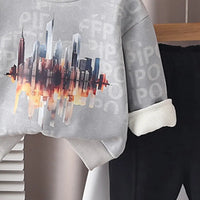 Boys Grey Abstract Printed Sweatshirt With Jogger Sets Sets