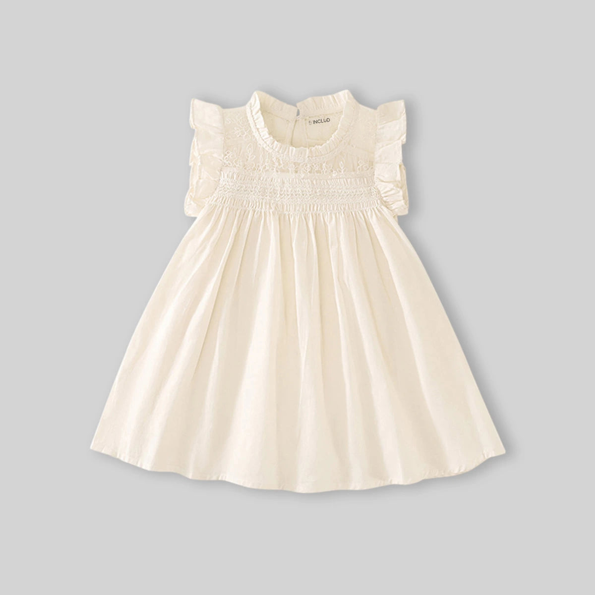 Girls Off-White Embroidered Smocked Sleeveless Fit & Flare Dress Casual Dresses