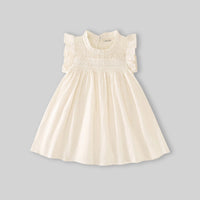 Girls Off-White Embroidered Smocked Sleeveless Fit & Flare Dress Casual Dresses