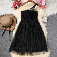 Girls Black Printed One Shoulder Fit And Flared Dress Party Dresses