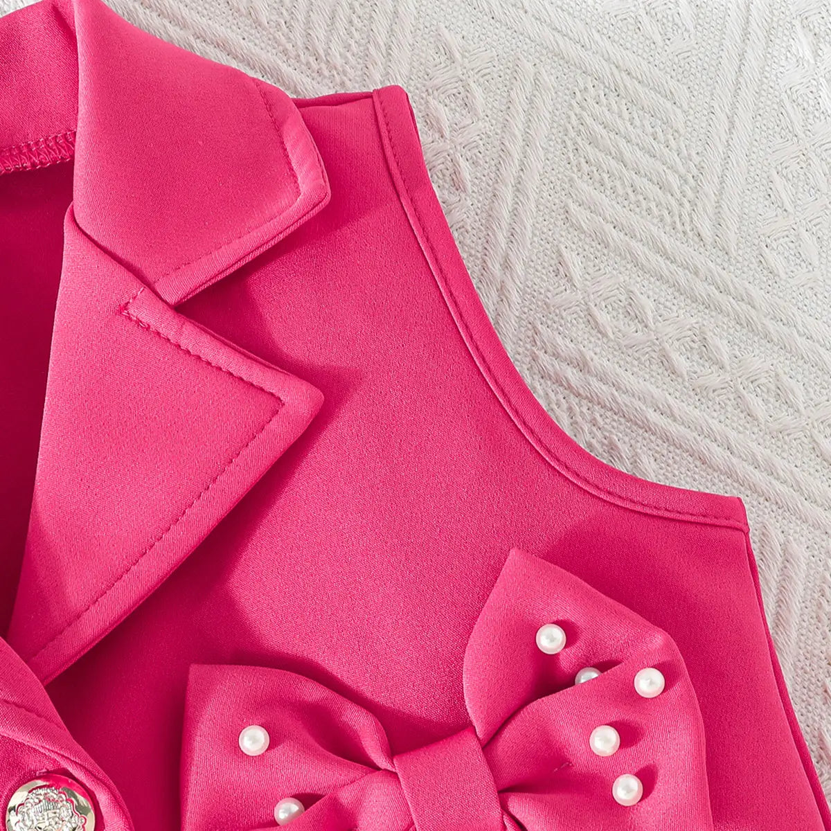 Girls Fuchsia Bow Applique Top With Camisole Top And Pleated Skirt Sets 3 pc. Sets