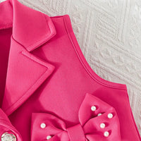 Girls Fuchsia Bow Applique Top With Camisole Top And Pleated Skirt Sets 3 pc. Sets