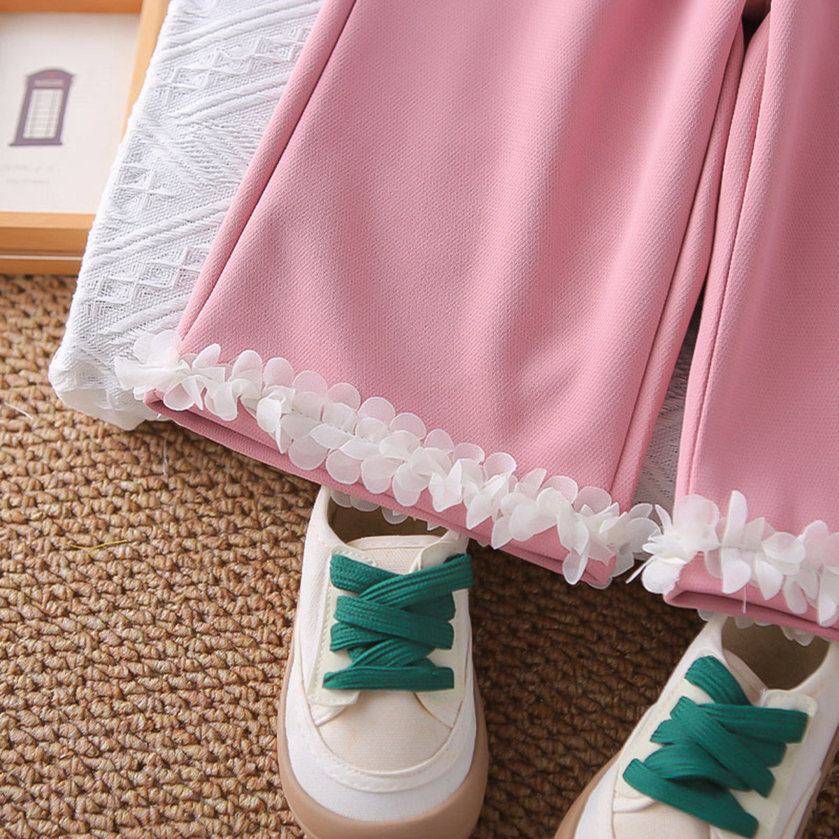 Girls Pink Solid Sleeveless Jacket With Top & Pants Set Sets