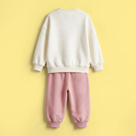 Girls Pink Embroidered Sweatshirt With Pants Sets Sets