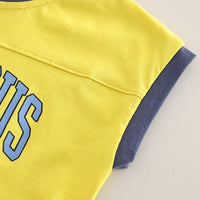 Boys Yellow Printed Extended Sleeves T-Shirt With Denim Shorts Set 2 pc. Sets