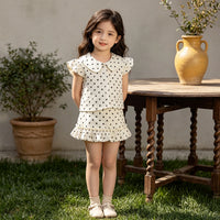 Girls Off White Short Sleeve Polka Dot Print Top With Skirt Sets 2 pc. Sets