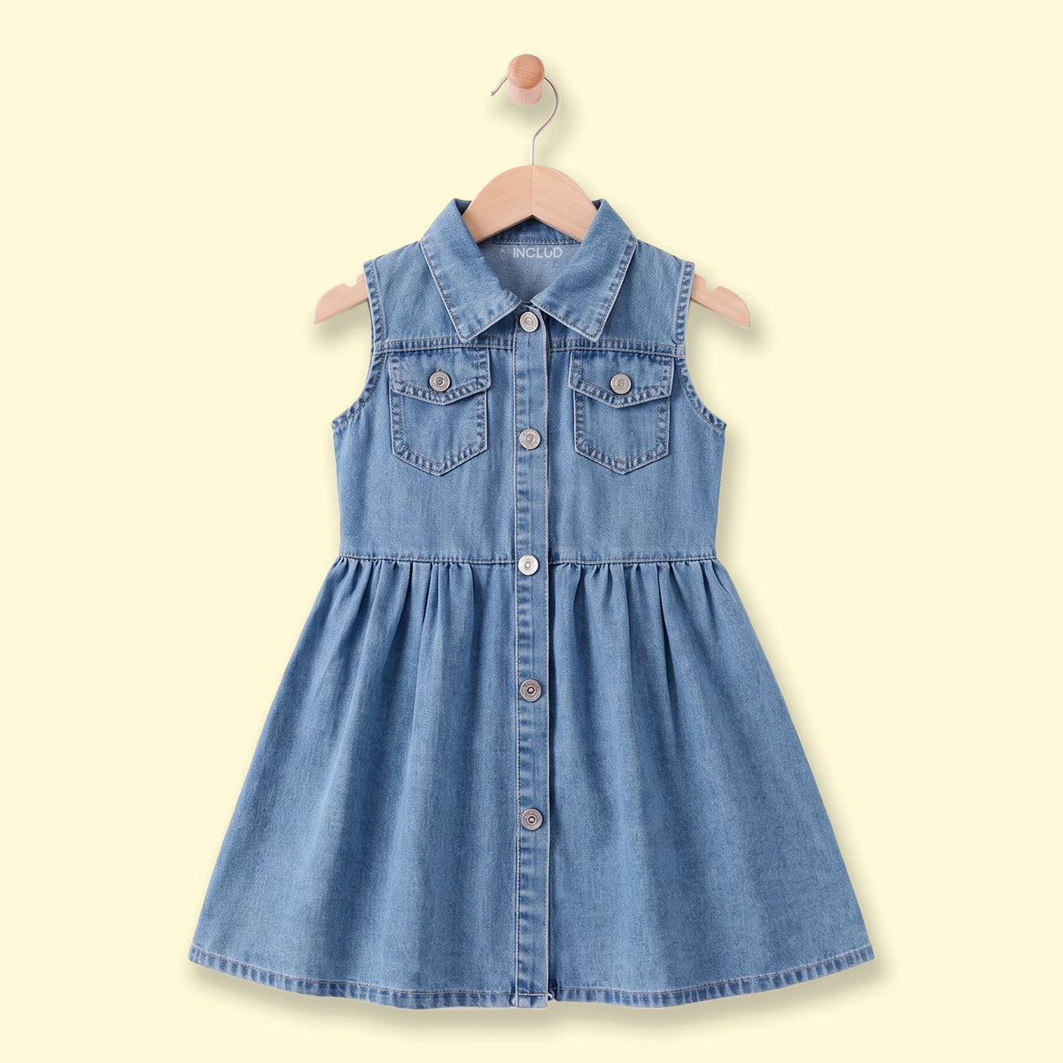 Girls Blue Sleeveless Denim Shirt Dress Casual Dresses Blue 2-3 Y