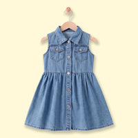 Girls Blue Sleeveless Denim Shirt Dress Casual Dresses Blue 2-3 Y