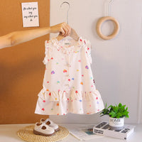 Girls Apricot Heart Printed Sleeveless A-line Dress Casual Dresses Apricot 1-2 Y