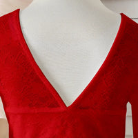 Girls Red Long Sleeves Fit & Flare Party Dress With Lace & Tulle Overlay Party Dresses