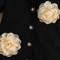 Girls Black Floral Applique Blazer Dress Casual Dresses