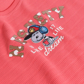 Boys Red Typographic Printed Short Sleeve T-shirts With Elasticated Shorts Sets Sets