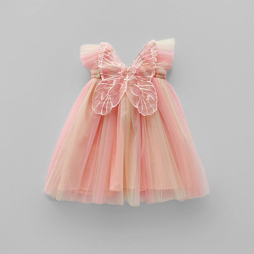 Girls Orange Butterfly Applique Fit & Flare Dress Casual Dresses Orange 1-2 Y 