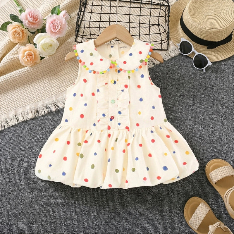Girls Off White Polka Dot Ruffle Dress Casual Dresses Off White 1-2 Y