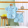 Boys Turquoise Striped Short Sleeves Shirt With Elasticated Shorts Sets Sets Turquoise 6-9 M