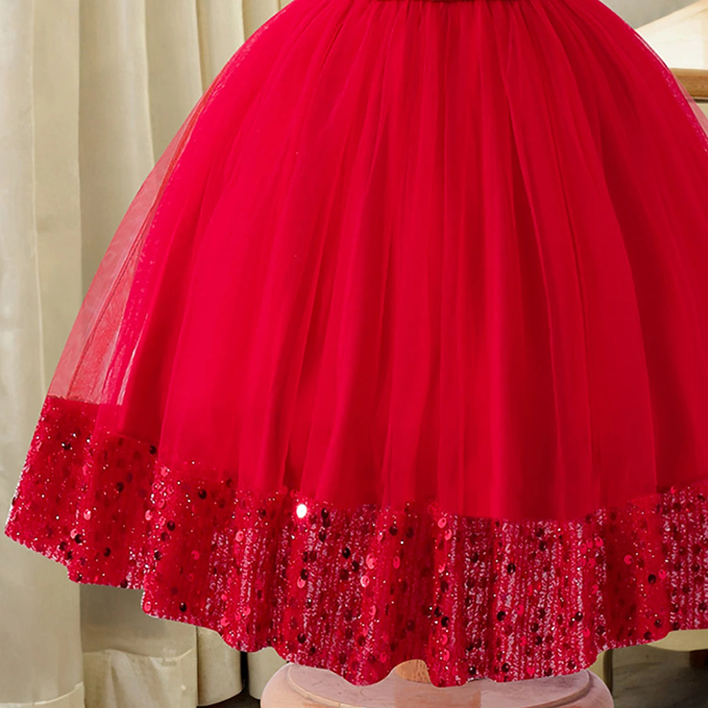 Girls Red Sequin Embellished Sleeveless Fit & Flare Dress Casual Dresses